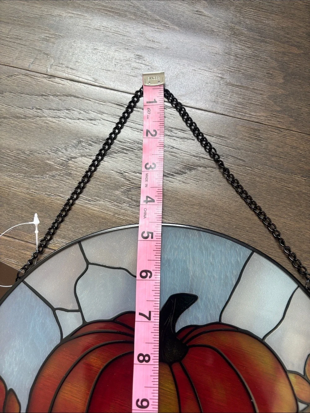 Hobby Lobby Pumpkin & Sunflowers Round Stained Glass Wall/Window decor,chain
